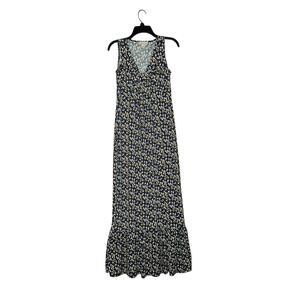 jonathan martin women ruffle hem Sleeveless Textured long Dress sz 6 blue